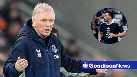 Everton manager David Moyes and a circular inset of Nathan Patterson playing for Scotland