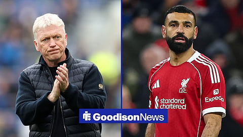 David Moyes applauding and Mohamed Salah in Liverpool kit