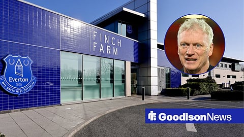 Everton's Finch Farm base and David Moyes in inset