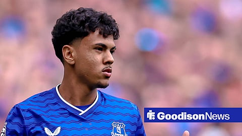 Adam Aznou in a rare Everton appearance