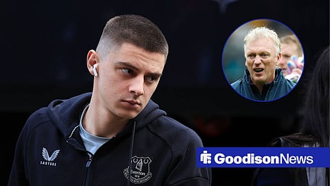 Everton star Vitalii Mykolenko and David Moyes