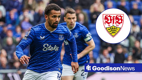 Everton star Iliman Ndiaye and Stuttgart badge in inset