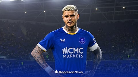 Ex-Inter Milan striker Mauro Icardi in an Everton shirt at the Hill Dickinson Stadium