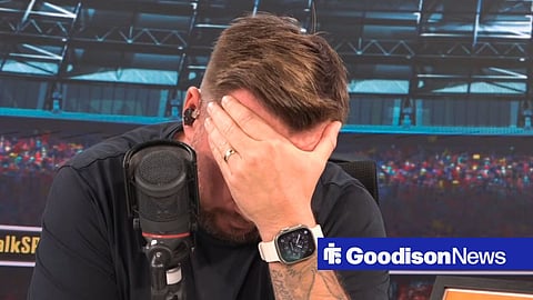 Jamie O'Hara with his hands on his face while watching Tottenham vs Everton