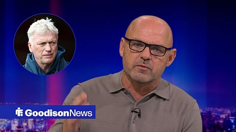 Danny Murphy speaking on Match of the Day, with David Moyes in a circular frame inset