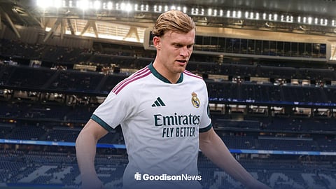 Everton star Jarrad Branthwaite in a Real Madrid shirt