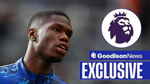 Everton striker Thierno Barry and Premier League badge in inset