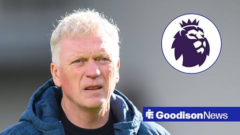 Everton boss David Moyes and Premier League badge in inset