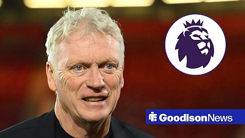 Everton boss David Moyes, Premier League badge in inset