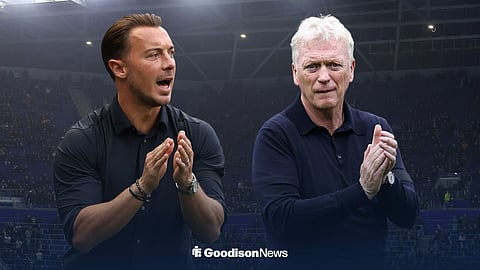 Matthias Jaissle applauding on the left, and David Moyes doing likewise on the right