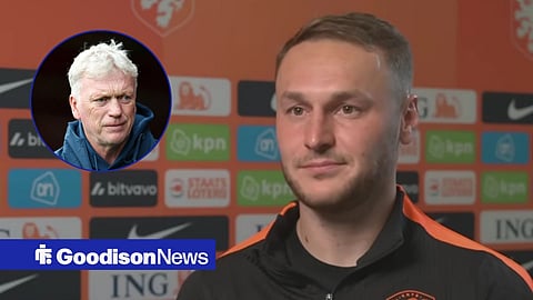 Teun Koopmeiners in a Netherlands shirt and David Moyes wearing an Everton jacket