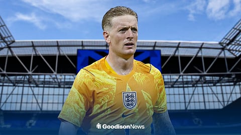Everton star Jordan Pickford in an England shirt