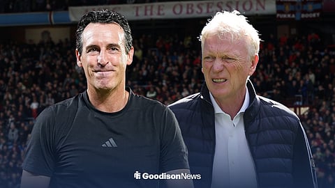 Unai Emery smiling alongside concerned David Moyes ahead of Villa Park
