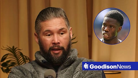 Main image of Tony Bellew and Everton striker Thierno Barry's face in a circular inset on the right