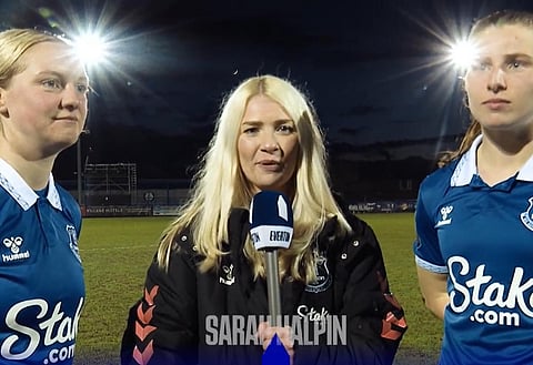 Emma Bissell and Lucy Hope speak after 7-1 victory over Nottingham Forest in the Women's FA Cup. Credit: EvertonTV