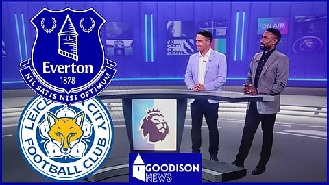 Michael Owen makes Everton joke after Leicester draw. (Credit: Premier League Productions)