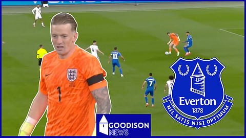 Jordan Pickford makes mistake away from Everton. Credit: ITV1