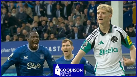 Abdoulaye Doucoure enjoyed Anthony Gordon missing his penalty. (Credit: Sky Sports Premier League).