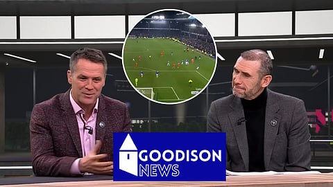 Michael Owen and Martin Keown react to the controversy in Everton v Liverpool. (Credit: PL Productions)