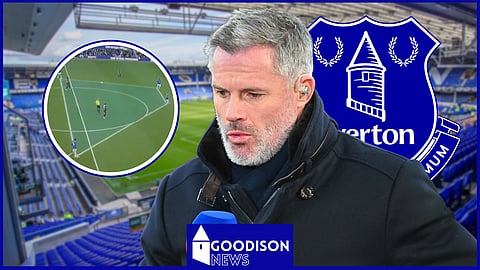 Jamie Carragher reacts to Everton footage on Sky Sports. (Credit - Imago/@SkySportsPL on X)
