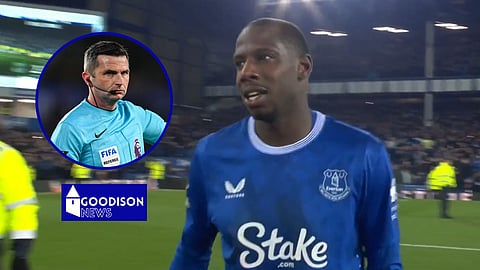 Abdoulaye Doucoure was sent off after Everton v Liverpool. (Credit: TNT Sports & Imago)