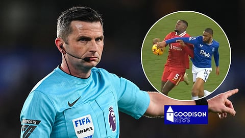 Michael Oliver refereed the final Merseyside Derby at Goodison Park. (Credit: Imago and BeIN Sports)