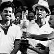 Gavaskar, Shastri and Vengsarkar with the Rothmans Cup in 1984.
