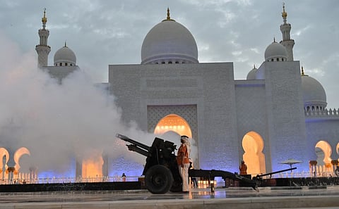 Canon firing at Sheikh Zayed Masjid in Abu Dhabi on the first day of Holy month of Ramadan.