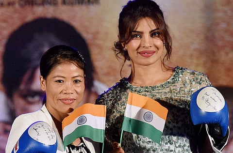 Mary Kom and Priyanka Chopra, the Bollywood actor, who dished out a convincing performance in the boxer's role in her biopic.
