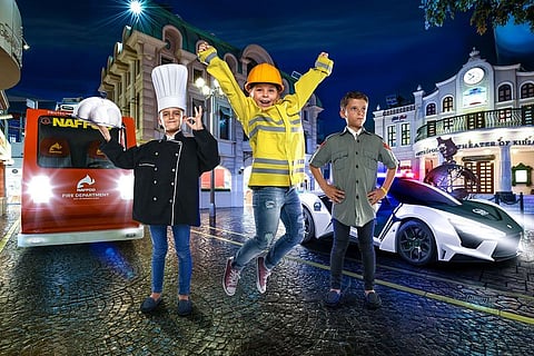 Kidzania is an indoor theme park recreates an entire life-sized city for children
where they can role-play a range of jobs from firefighter at the fire station, doctor or dentist at the hospital to chocolate-making factory worker, Emirates airline check-in desk attendant, radio broadcaster and much more.