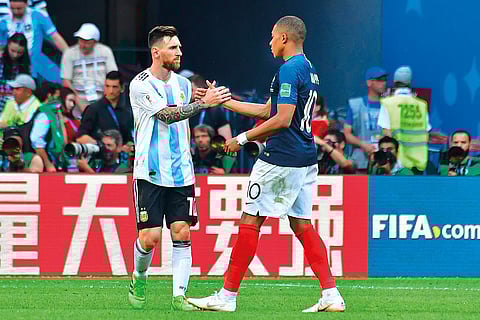 Lionel Messi and Kylian Mbappe pictured together