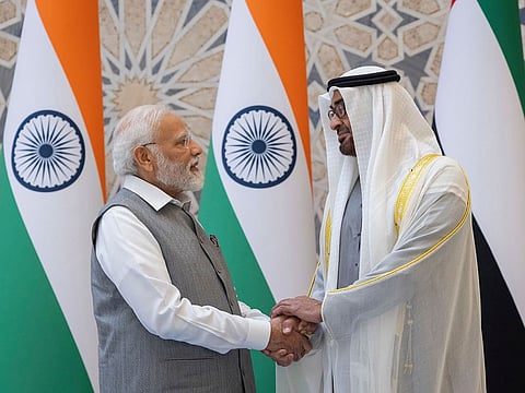 File photo: Sheikh Mohamed bin Zayed Al Nahyan and Narendra Modi