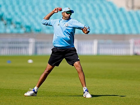 India’s Ravichandran Ashwin practises ahead of the ICC World Test Championship cricket final against Australia at The Oval, in London, on June 4, 2023. The off-spinner was left out of the team when the final started on June 7.