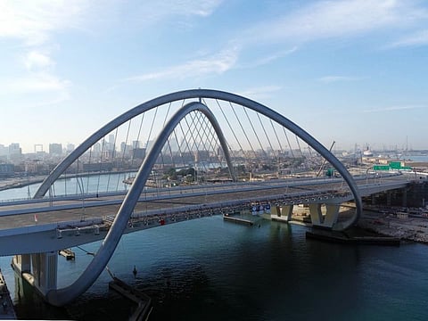The landmark Infinity Bridge is part of the Dh5.3b Al Shindagha Corridor in Dubai