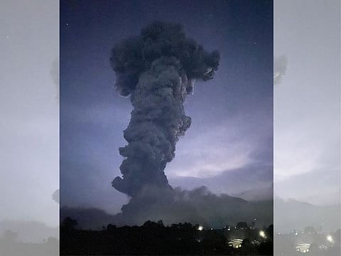 Dark plume of volcanic ash is ejected from Kanlaon Volcano on the island of Negros in central Philippines around 6:50 pm on June 3, 2024.