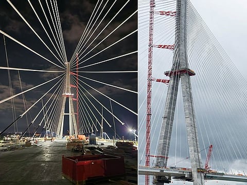 The under-construction Gordie Howe International Bridge is a cable-stayed bridge that uses a series of cables attached to towers to support the bridge deck, providing both strength and flexibility. The bridge is anticipated to open in late 2024.