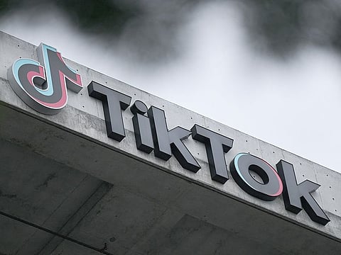 The TikTok logo is displayed outside their company offices in Culver City, California.