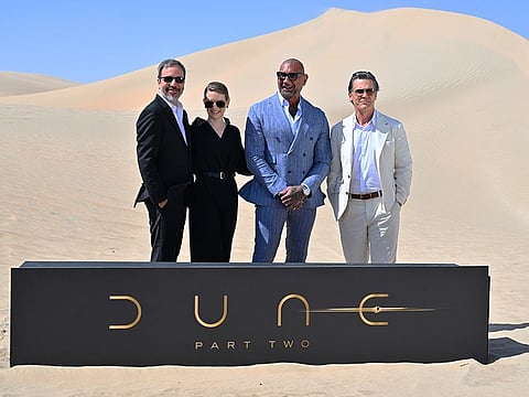 Denis Villeneuve, Tanya Lapointe, Dave Bautista, and Josh Brolin return to Abu Dhabi after filming significant portions of 'Dune: Part Two' in this region