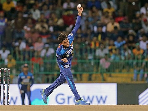 Sri Lanka's Dunith Wellalage in action during the Super Fours match against Pakistan in the Asia Cup 2023, at R.Premadasa Stadium, in Colombo.