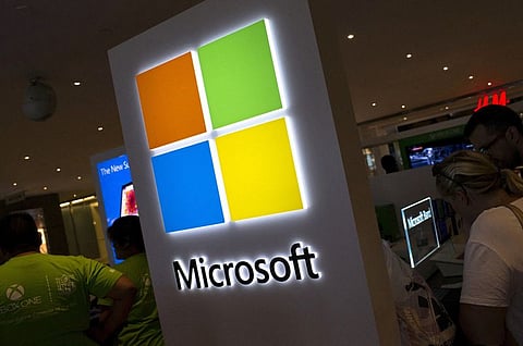 Microsoft logo is seen at the Microsoft store in New York City, July 28, 2015.