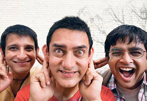 Sharman Joshi, Aamir Khan and R. Madhavan, star in the 3 Idiots.