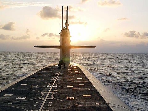 The Ohio-class ballistic-missile submarine USS Wyoming approaches Naval Submarine Base Kings Bay, Georgia. The United States for the first time has deployed the newest addition to its nuclear arsenal — a submarine-launched weapon that the Trump administration says will make nuclear war less likely.