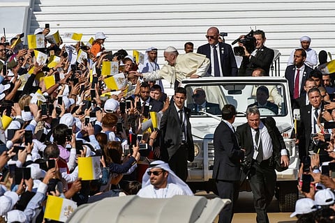 Pope Francis celebrates a Holy High Mass at the Zayed Sports City Stadium with 135,000 participants from the UAE and beyond, during Pope Francis’s visit to the UAE. Photo: Ahmed Ramzan/ Gulf News