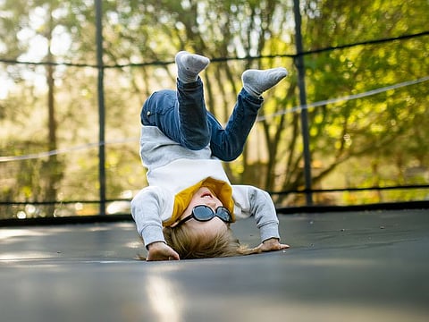 Whether for adults or children, outdoor trampolines provide a safe, sturdy space for bouncing, gymnastics, tumbling and burning off energy or calories.