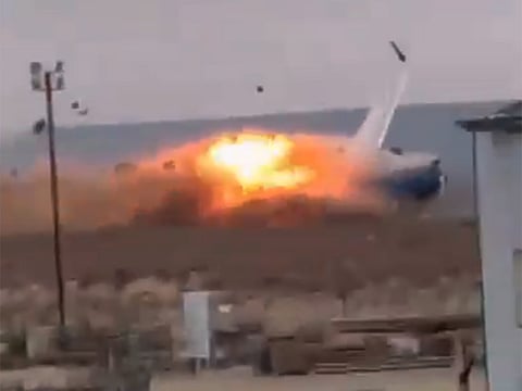 Footage shared on social media showed the aircraft bursting into flames upon impact, sending thick plumes of black smoke into the sky.