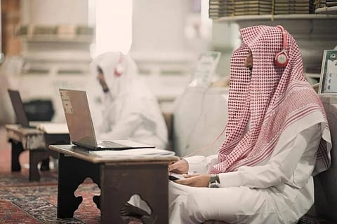 Saudi scholars conduct an online session of Holy Quran memorisation at the Prophet Mosque.