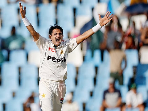 Pakistan's Mohammad Abbas successfully appeals for the dismissal of South Africa's Tony de Zorzi (unseen) during the third day of the first Test match at SuperSport Park in Centurion on December 28, 2024.