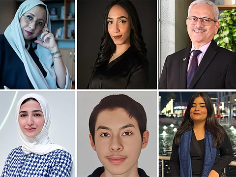 (clockwise from top left) Dr Fadwa lkorchy, Radwa Emad, Paramjit Ahluwalia, Maheen Hussain, Yahia Walid, Anwaar Khaled