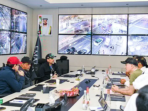 Lieutenant General Abdulla Khalifa Al Marri, Commander-in-Chief of Dubai Police (top left) at the Joint Operations Room of the Events Security Committee on New Year's Eve