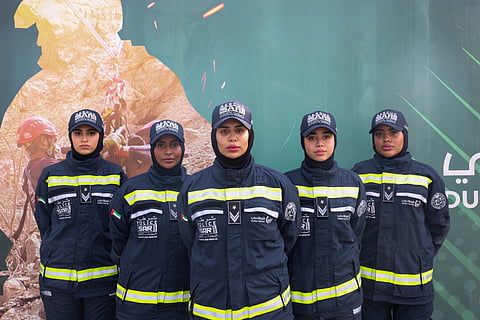 From left: Hamda Ali, Fatma Bilal, Mashael Kalifa, Sara Ibrahim and Muna Alblooshi from the Dubai Police Search and Rescue Department.